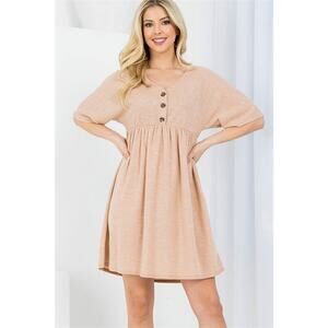 Khaki Button Detail Babydoll Dress L